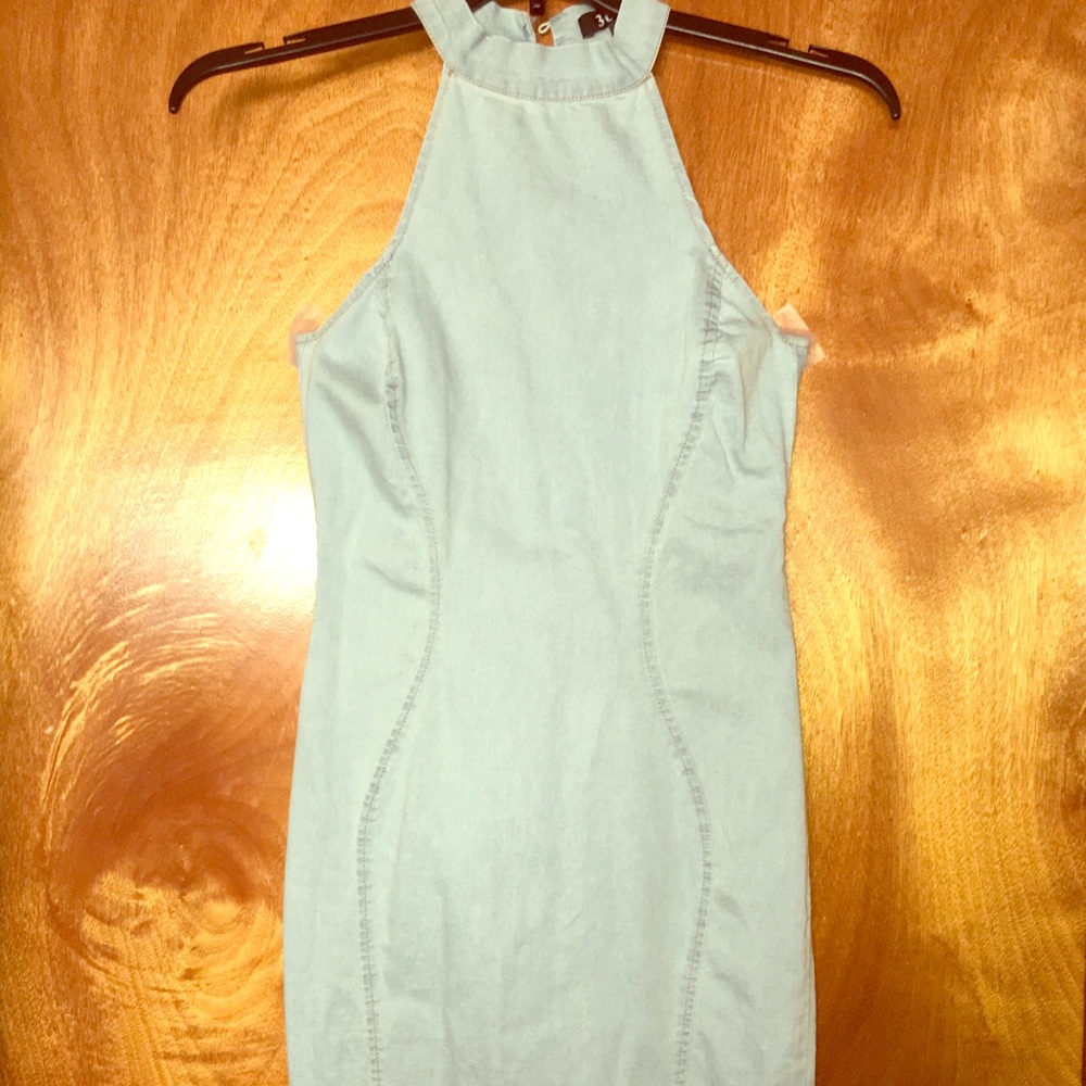 Spring Vibes Denim High Neck Fitted Dress